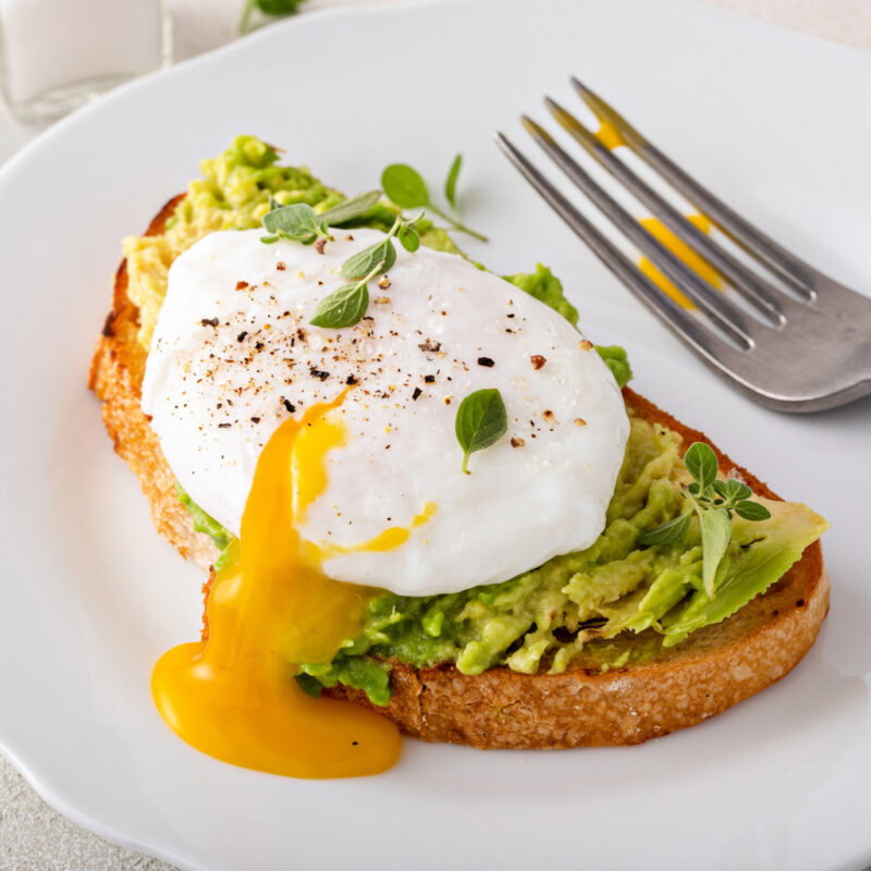 Avocado toast with a poached egg on top