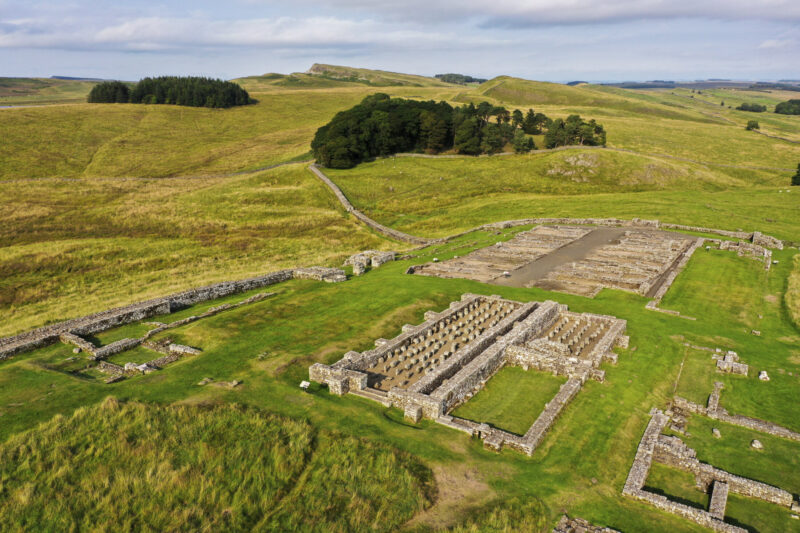 Drone view from the south-west with the granaries in the foreground