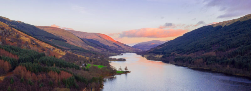 River and mountains at sunset