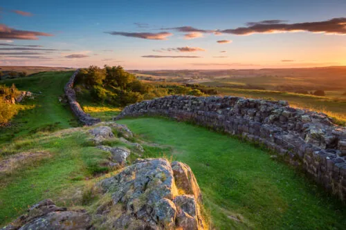 Hadrian’s Wall near sunset at Walltown